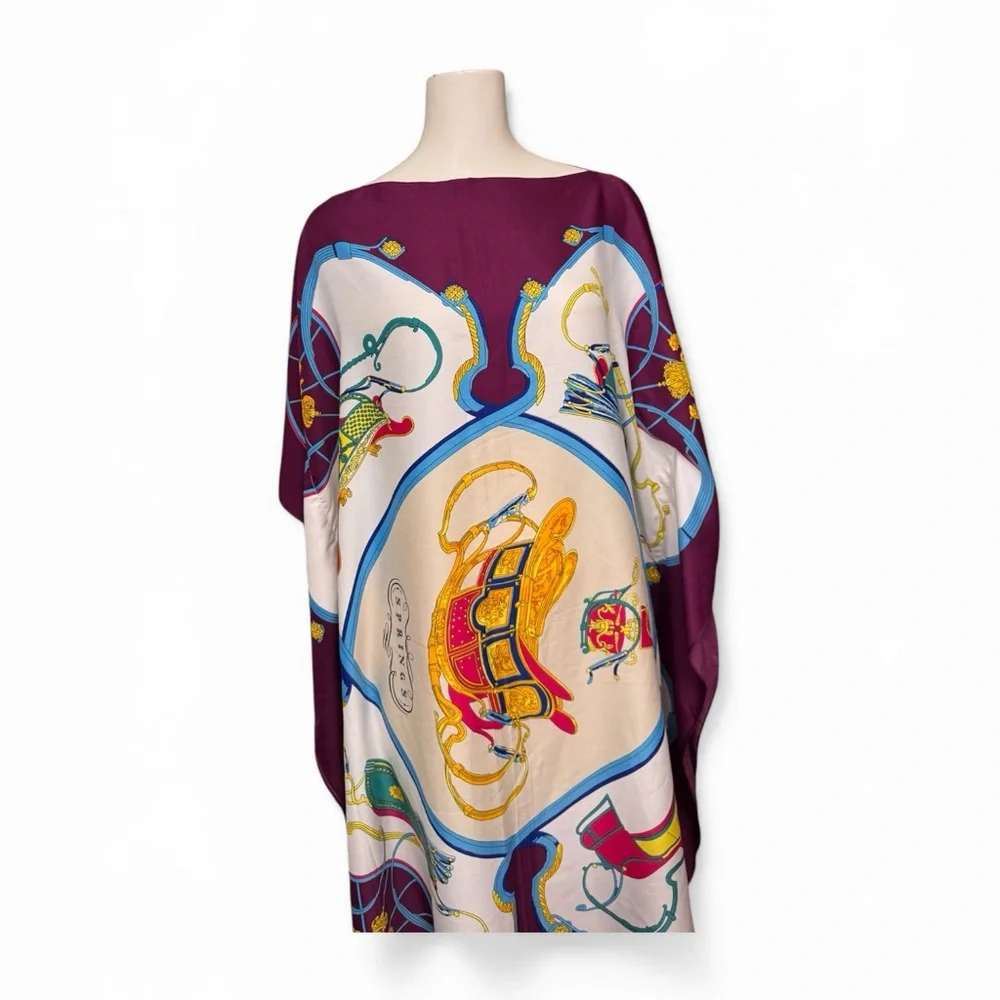 Silk Medallion Print Scarf Dress in Burgundy & Cream - Picture 4 of 5